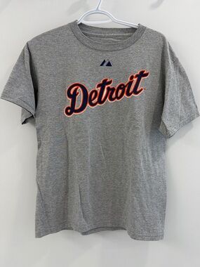 RARE Majestic Detroit Tigers Cabrera 24 Youth Gray Script Logo Tee - Large